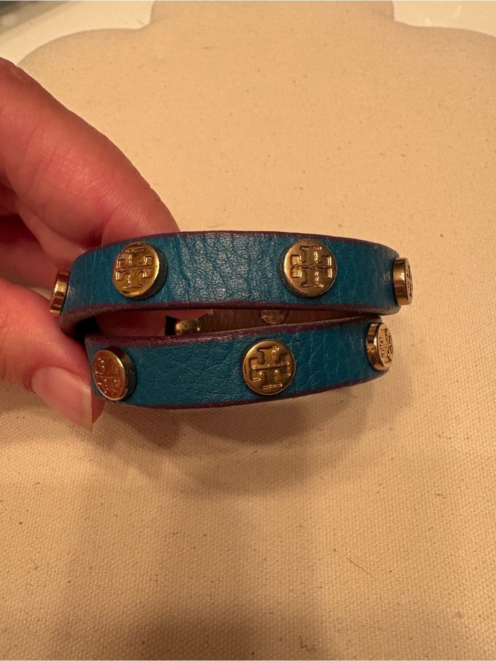 Tory Burch Gold Stud Double Wrap Leather Bracelet